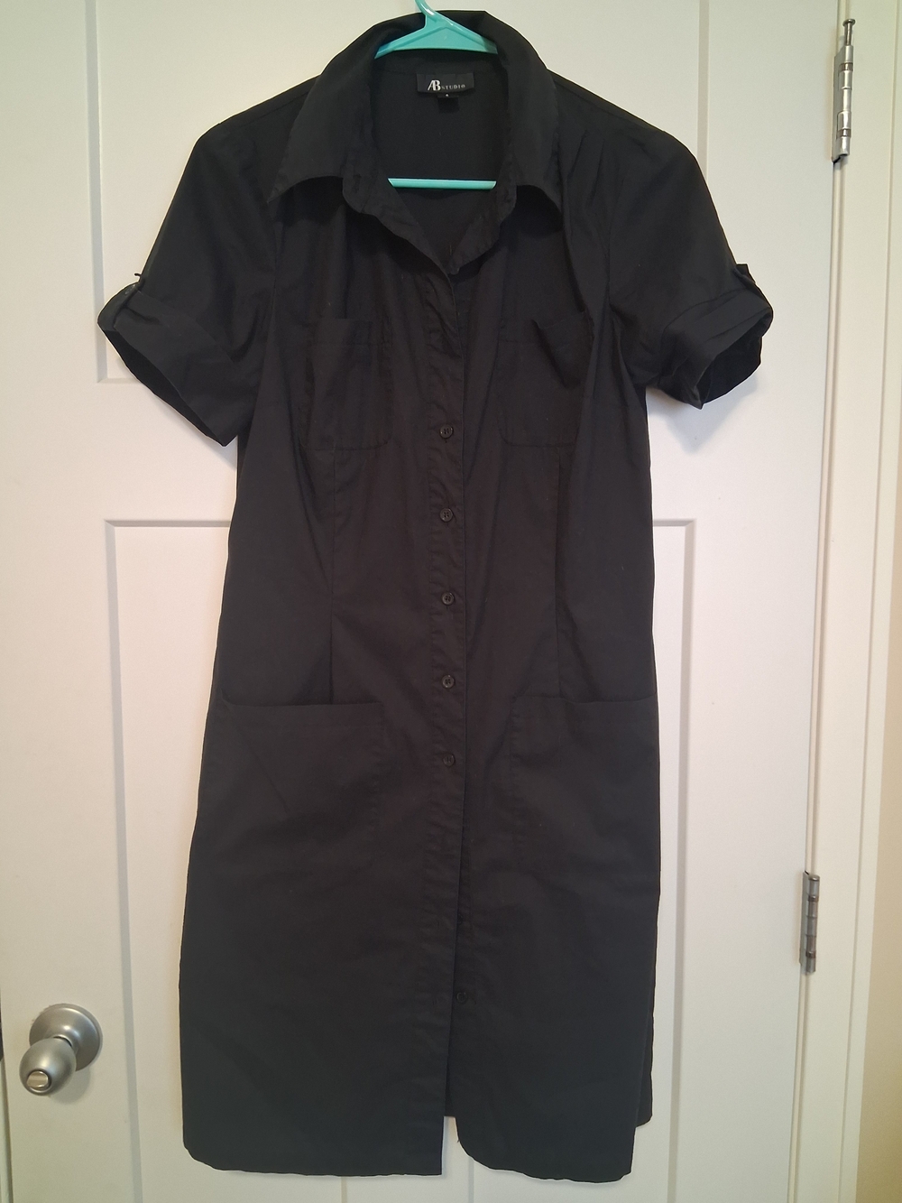 AB Studio Black Button-Front Short Sleeve Shirt Dress